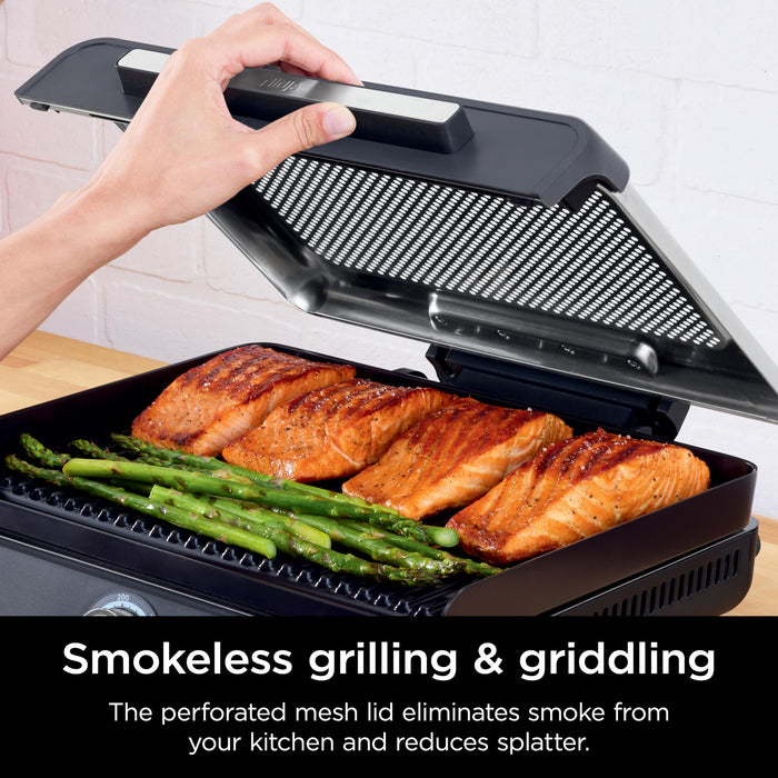 Ninja Griddle and Indoor Grill, 14’’, Electric Grill, For Steak, Burgers, Salmon, Veggies, and More, Pancake Griddle, Nonstick, Dishwasher Safe, 500F, Even Cooking, Silver, GR101