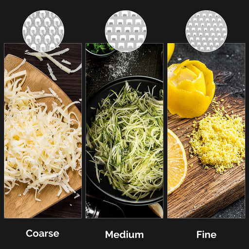 Joined Cheese Grater with Container - Box Grater Cheese Shredder Lemon Zester - Cheese Grater with Handle - Graters for Kitchen Stainless Steel Food Grater - Garlic Mincer Tool and Vegetable Peeler - Grill Parts America