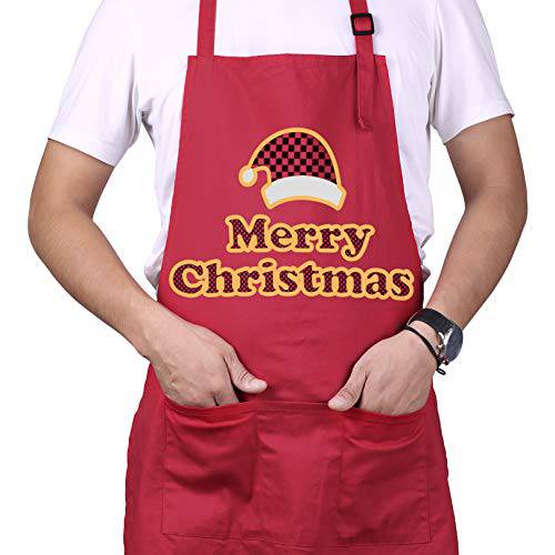 Christmas Apron for Men with Adjustable Neck, 3 Front Pockets Gift