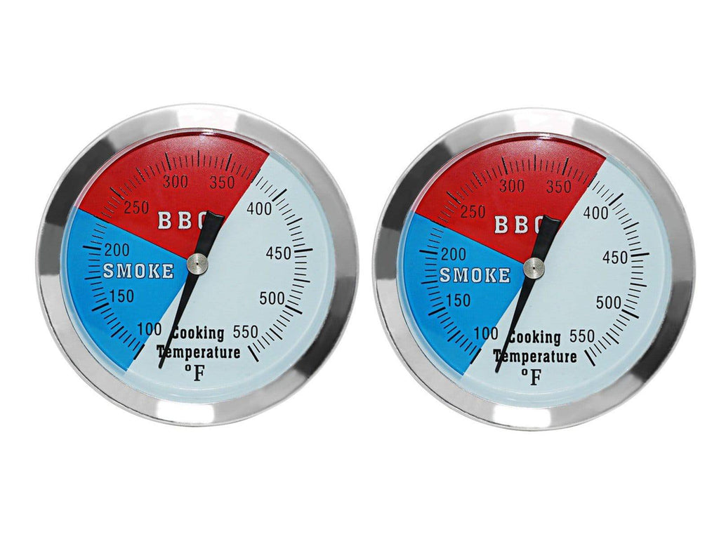 High Temp Easy to Read Color Coded BBQ Grill Thermometer Gauge (2 Pack)