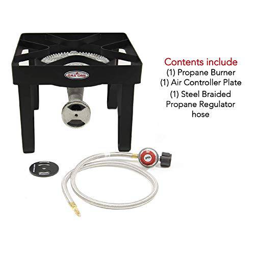 GasOne B-5350 High BTU Rugged Propane Burner Cooker With Regulator with  Steel Braided Hose For Outdoor Cooking, Turkey Fry : : Home