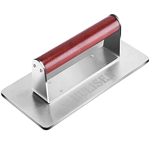 HULISEN Stainless Steel Burger Press, Heavy Weight Smashed Burger Press,  Grill Press with Heat Resistant Wood Handle, 6 Inch Burger Smasher, BBQ