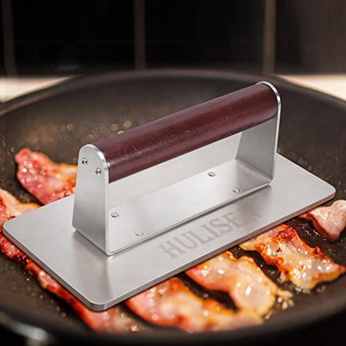 HULISEN Stainless Steel Burger Press, Heavy Weight Smashed Burger Press,  Grill Press with Heat Resistant Wood Handle, 6 Inch Burger Smasher, BBQ  Griddle Accessories for Bacon Hamburger Steak Meat