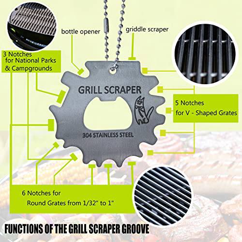 Stainless Steel BBQ Grill Scraper - Grill Brush Bristle Free -The for Family and Friends - Small and Portable Grill Accessories - Grill Parts America