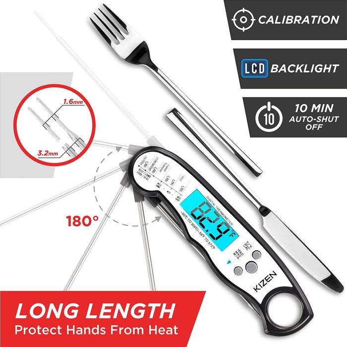 Instant Read Meat Thermometer Best Waterproof Ultra Fast Thermometer with  light