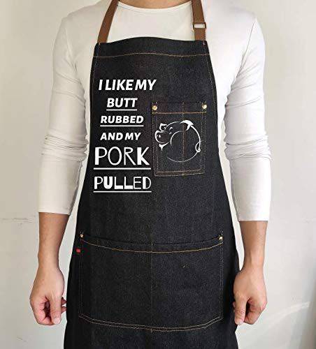 Dad Apron I Like My Butt Rubbed BBQ Grilling Apron For Men Smoker