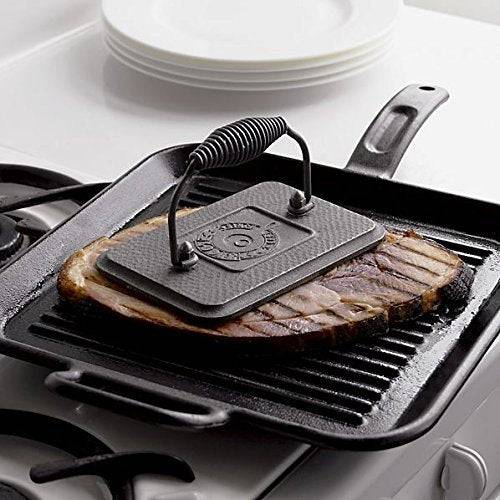 Lodge Pre-Seasoned Cast Iron Grill Press With Cool-grip Spiral Handle, 4.5 inch X 6.75 inch, Black - Grill Parts America