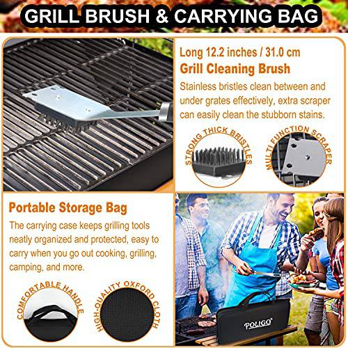 POLIGO 7pcs Golf-club Style BBQ Grill Tool Set with Rubber Handle - Stainless Steel Barbecue Grilling Accessories in Golf-club
