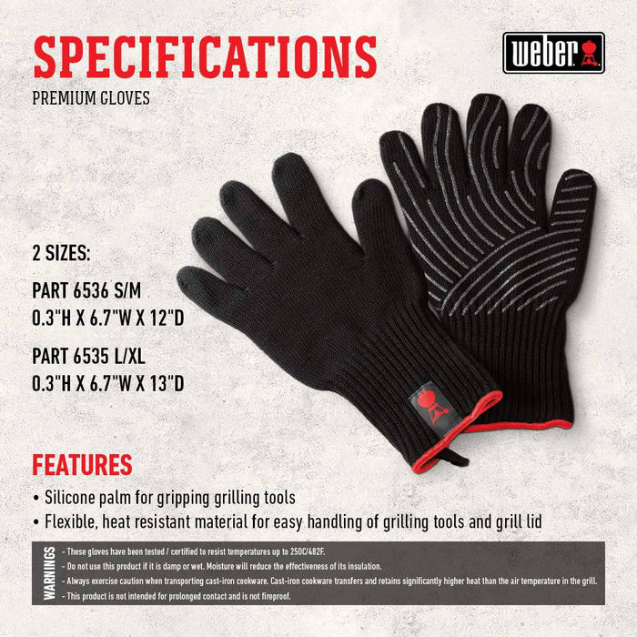 Weber 6535 Premium Black Grilling Gloves, L/XL - Grill Parts America