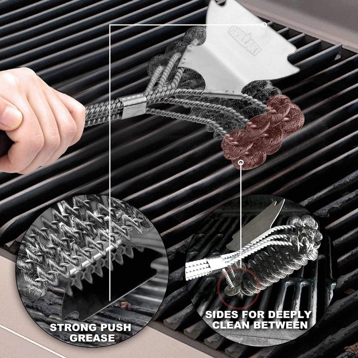 BBQ Grill Brush and Scraper, BBQ Brush for Grill Cleaning - 18” Extra  Strong 3 in 1 Safe Wire Bristles Barbecue Triple Scrubber Grill Cleaning  Brush