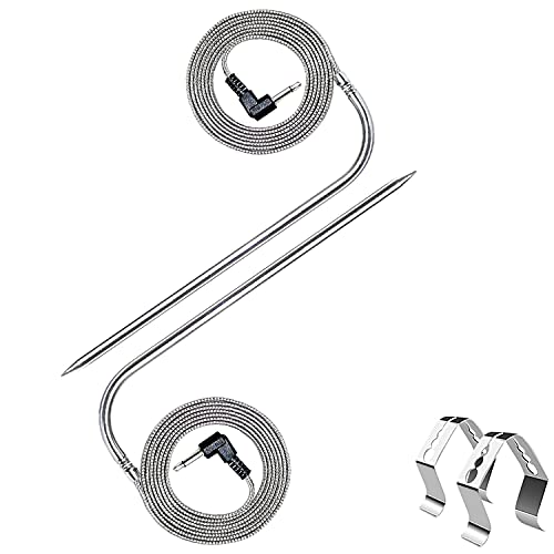 Replacement Meat Probe for Pit Boss Pellet Grills and Pellet Smokers. 3.5mm  Plug Compatible with Pit Boss Accessories Meat Probe. 2 Packs Meat Probes  and 2 Packs Grill Clips.…