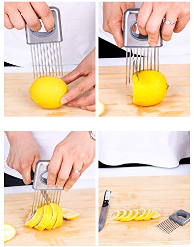 4 Pieces Onion Holder Slicer Stainless Steel Onion Slicer Vegetable Tomato  Holder Slicer Cutter for Kitchen Worker Safety Cooking Tools, 4 Colors