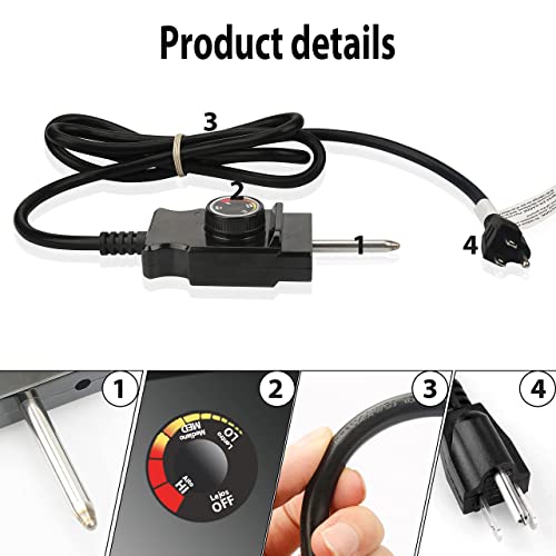 Electric Smoker and Grill Heating Element with Adjustable Thermostat Cord  Controller,1500 Watt Heating Element Replacement Part Compatible with