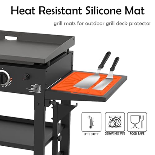 Grill Mat, Side Shelf Mat for Blackstone, Silicone Grill Pad for Outdoor Grill Kitchen Counter, Food Grade Griddle Mat, BBQ Grill Mats, Baking Mats, Grill Prep Trays, Hot Pads (2 Pack, Orange) - Grill Parts America