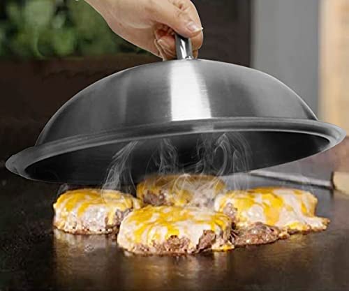 Griddle Accessories - Heavy Duty 12 Inch Round Basting Cover - Stainless Steel - Cheese Melting Dome and Steaming Cover - Best for Use in Flat Top Grill Cooking Indoor or Outdoor, 0.6mm Thickness - Grill Parts America