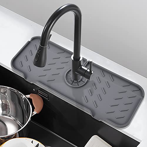 Ternal Sinkmat for Kitchen Faucet, Silicone, Grey, Splash Guard & Drip Catcher for Around Faucet Handle