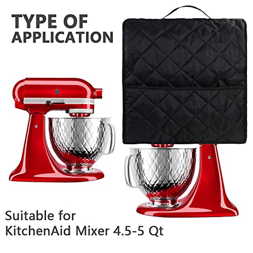 Kitchen Aid Mixer Cover Stand Mixer Dust Proof Cover with Accessory Storage  Pockets and Handles, Fits All Tilt Head & Bowl Lift Models (Black, Fits