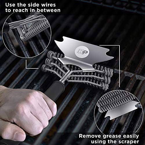 18 BBQ Grill Brush and Scraper, Extra Strong 3 in 1 Safe Wire