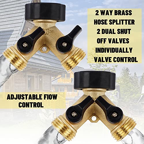 Biswing Garden Hose Splitter 2 Way, Heavy Duty Brass Connector Tap Splitter, Y Splitter 2 Valves with 2 Extra Rubber Washers - Grill Parts America