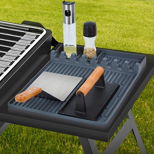 3 in 1 Grill Side Shelf Mat, Heat Resistant Spatula Mat, BBQ Grill Tool Mat,  Silicone