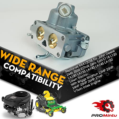 Carburetor Carb Replaces MIA12038 For John Deere Z445 Z655 EZTrak Zero Turn L118 L120 LA130 LA135 LA140 LA145 LA150 Lawn Tractor With Briggs Stratton 22HP 23HP 24HP 25HP 26HP 27HP V-Twin Intek Engine - Grill Parts America