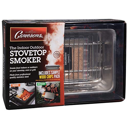 Camerons Large Stovetop Smoker - Stainless Steel BBQ Smoker Box w/Hickory &  Oak Wood Chips & Recipe Guide - Indoor Outdoor Use - Great for Smoking