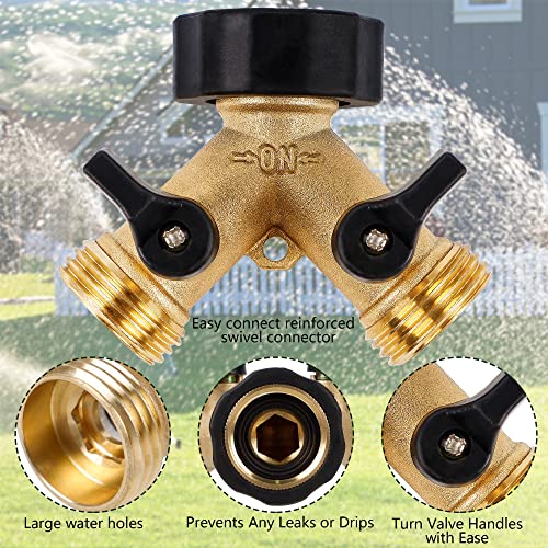 Biswing Garden Hose Splitter 2 Way, Heavy Duty Brass Connector Tap Splitter, Y Splitter 2 Valves with 2 Extra Rubber Washers - Grill Parts America