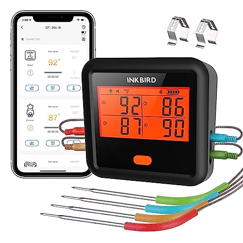 Inkbird WiFi Meat Thermometer IBBQ-4T, Wireless WiFi BBQ Thermometer for  Smoker, Oven | APP Calibration Temp Graph | Mobile Notification Timer Alarm  