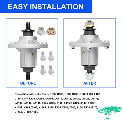 Spindle Assembly for John Deere Mower Replaces GY20454 GY20962 - Spindle for D105 D110 D130 D140 L110 LA105 LA115 LA125 LA130 LA135 LA145 X110 42" 48" Lawn Mower Tractor Deck with Threaded Bolts - Grill Parts America