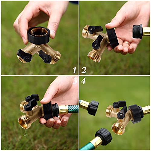 Biswing Garden Hose Splitter 2 Way, Heavy Duty Brass Connector Tap Splitter, Y Splitter 2 Valves with 2 Extra Rubber Washers - Grill Parts America