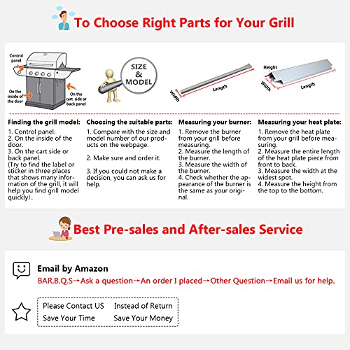 Hisencn Parts Kit Replacement Fits for Brinkmann 5 Burner 810-8501-S, 810-8502-S Gas Grill Models, Grill Burners, Heat Plates, Crossover Tubes - Grill Parts America