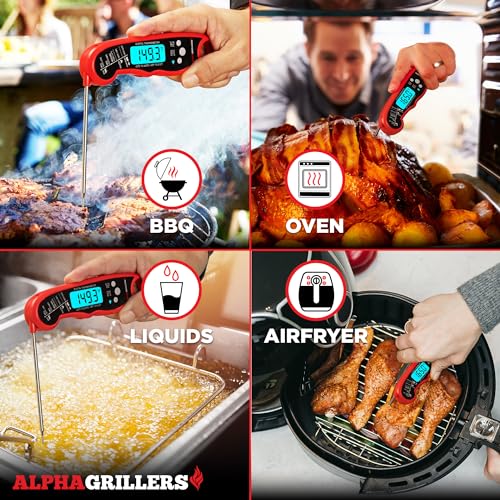 Alpha Grillers Instant Read Meat Thermometer for Grill and Cooking. Best Waterproof Ultra Fast Thermometer with Backlight & Calibration. Digital Food Probe for Kitchen, Outdoor Grilling and BBQ! - Grill Parts America