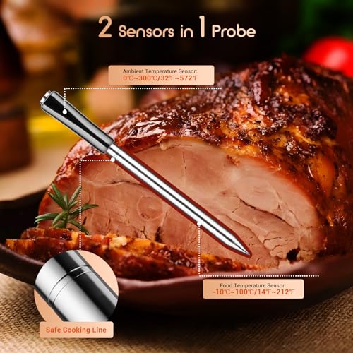 Oven Safe Leave in Meat Thermometer Instant Read, 2 in 1 Dual Probe Food  Thermometer Digital with Alarm Function for Cooking, BBQ, Smoking and  Grilling, Kitchen (Red) 