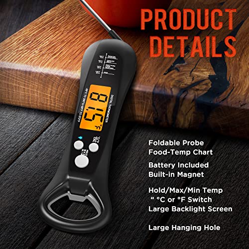 Instant Read Digital Food Probe BBQ Grill Thermometer Collapsible