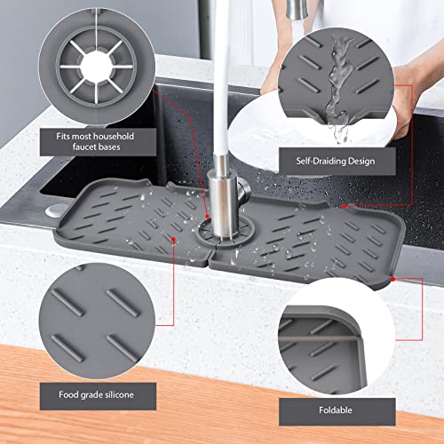 Ternal Sinkmat for Kitchen Faucet, Silicone, Grey, Splash Guard & Drip Catcher for Around Faucet Handle
