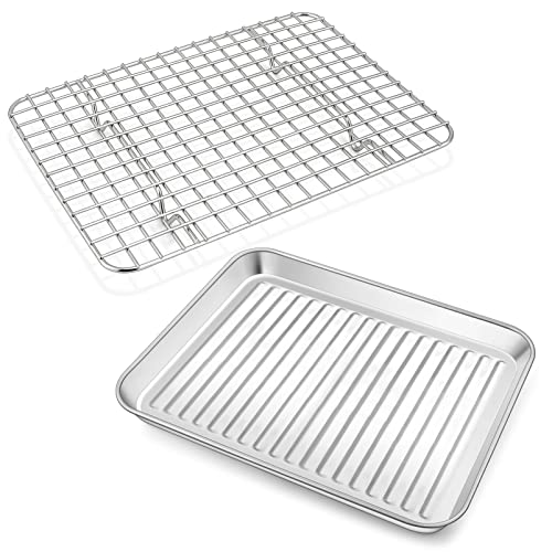 TeamFar Baking Sheet with Rack Set, Stainless Steel Baking Pan Tray Cookie  Sheet with Cooling Rack, Non Toxic & Healthy, Easy Clean & Dishwasher Safe