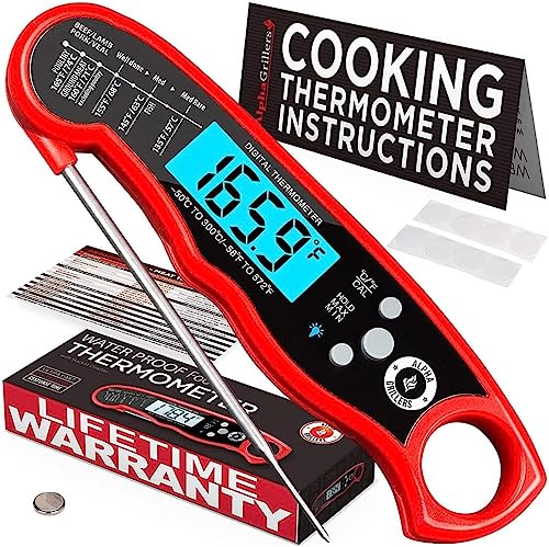 Alpha Grillers Instant Read Meat Thermometer for Grill and Cooking. Best Waterproof Ultra Fast Thermometer with Backlight & Calibration. Digital Food Probe for Kitchen, Outdoor Grilling and BBQ! - Grill Parts America