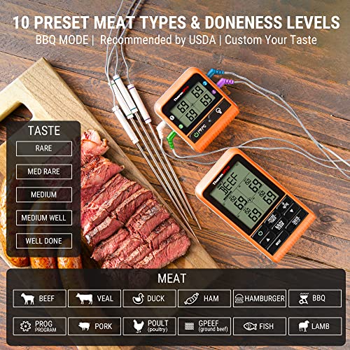 ThermoPro TP25 Bluetooth 150M Wireless 4 Probes Kitchen Meat Thermometer  Backlit Oven Barbecue Digital Thermometere Rechargeable