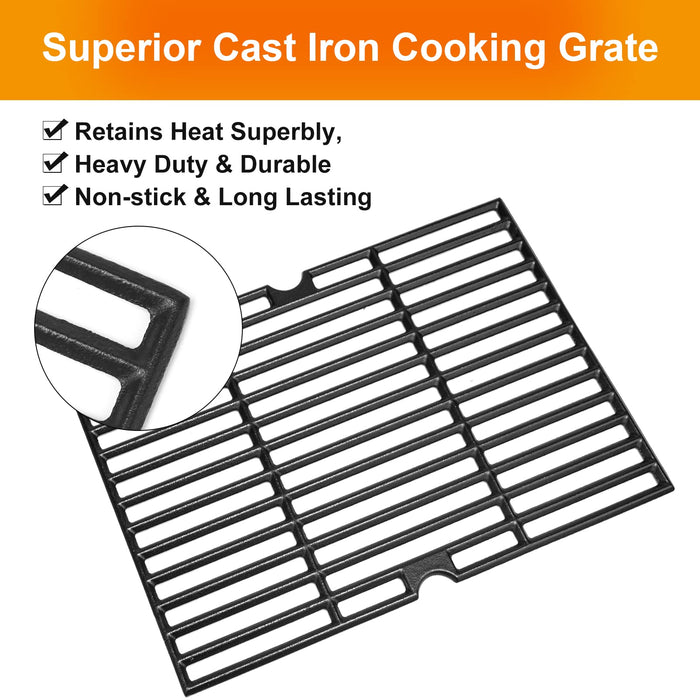 Hisencn Grill Replacement Parts for Dyna-Glo DGC350CNP-D DGF350CSP DGF350CSP-D, 2-Pack Porcelain Steel Heat Plates, 2-Pack Cast Iron Grill Grates, Flavorizer Bars - Grill Parts America