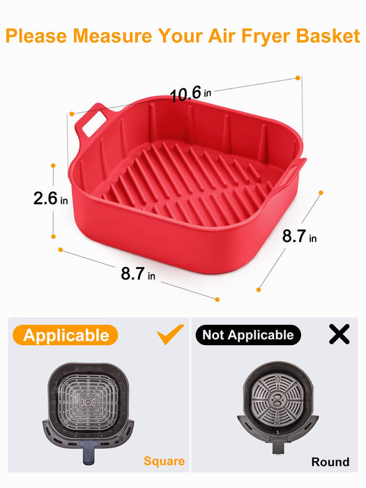 Air Fryer Silicone Pot 2 Pack for 6QT or Bigger Air Fryer Square Food Safe  Silicone Basket Liners, Heat Resistant Reusable Easy to Clean Air fryer